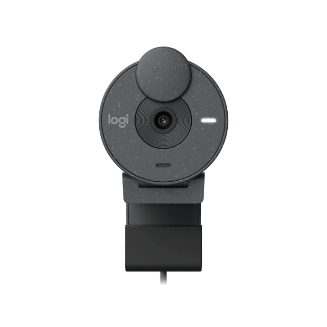 Logitech Brio 305 de frente con indicador de actividad y diseño compacto para videoconferencias confiables en trabajo híbrido