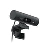Logitech Brio 505 en ángulo lateral mostrando el soporte ajustable para posicionamiento estable en videoconferencias