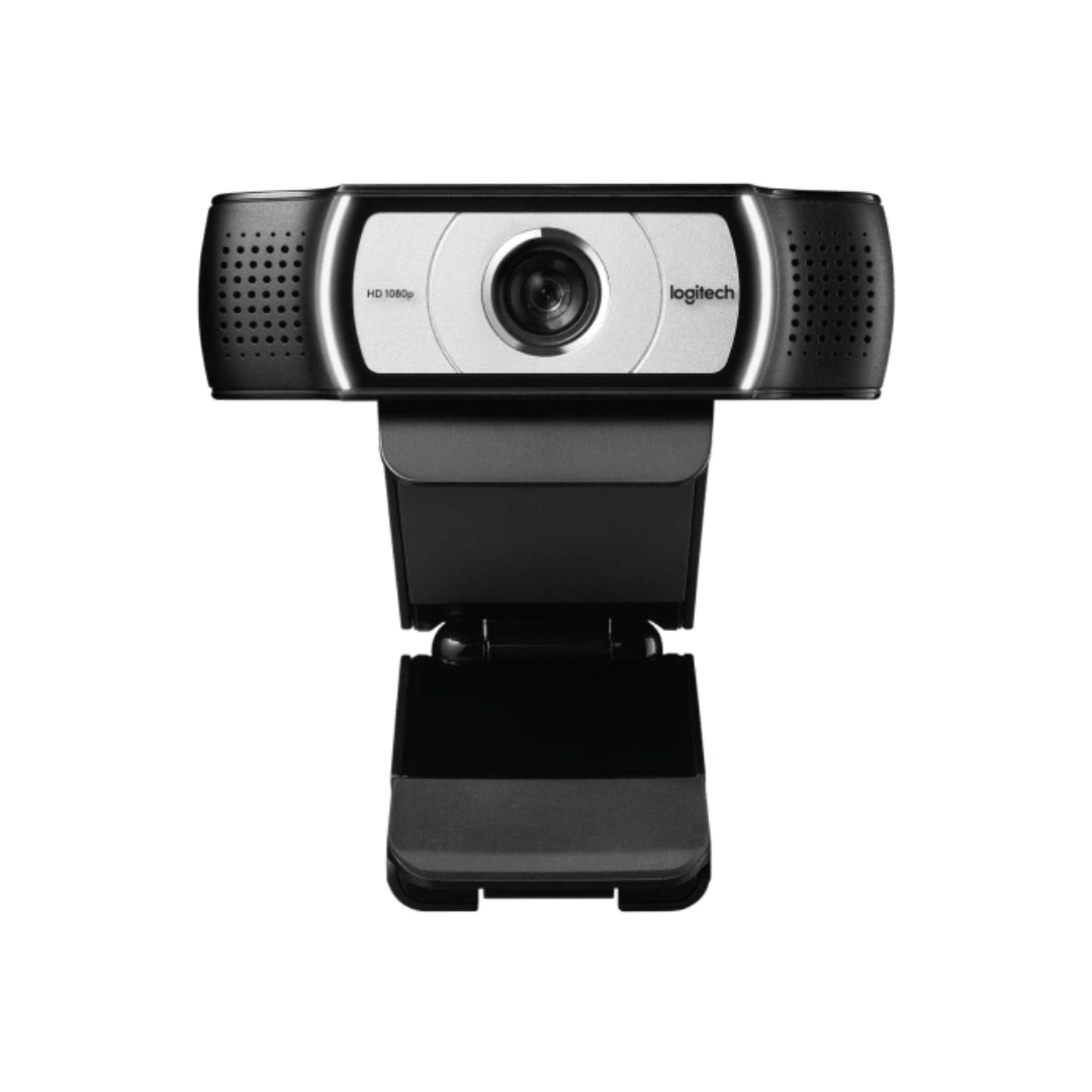 Webcam empresarial Logitech C930e en vista frontal con clip de montaje, ideal para videollamadas Full HD 1080p en oficina y home office.