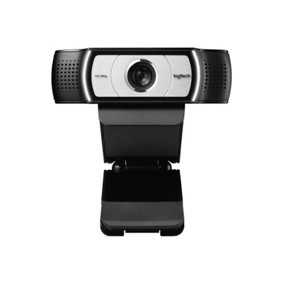 Webcam empresarial Logitech C930e en vista frontal con clip de montaje, ideal para videollamadas Full HD 1080p en oficina y home office.