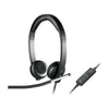 Auriculares Logitech H650e 981-000518 con controles integrados en el cable para responder llamadas, silenciar y ajustar volumen sin distraerse del trabajo