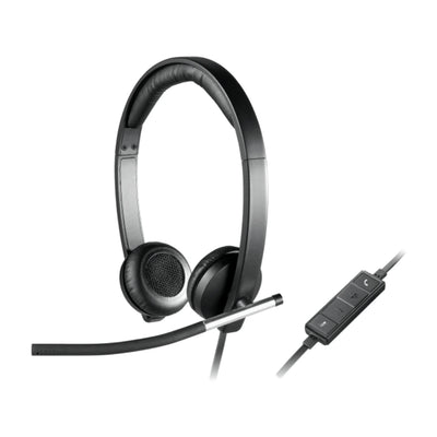 Auriculares Logitech H650e 981-000518 con controles integrados en el cable para responder llamadas, silenciar y ajustar volumen sin distraerse del trabajo