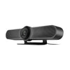Logitech MeetUp 960-001101 en ángulo izquierdo con cámara y audio integrados para videoconferencias nítidas en espacios reducidos