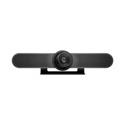 Cámara Logitech MeetUp 960-001101 vista frontal con lente ultra gran angular para encuadrar a todos en salas de reunión pequeñas