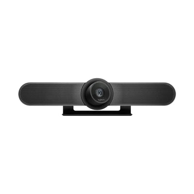 Cámara Logitech MeetUp 960-001101 vista frontal con lente ultra gran angular para encuadrar a todos en salas de reunión pequeñas