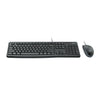 Logitech MK120 teclado y mouse con cable USB en vista angular, ideal para estaciones de trabajo confiables y uso corporativo.