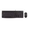 Combo Logitech MK120 con teclado y mouse USB alámbricos en vista frontal para productividad diaria en oficina y home office.