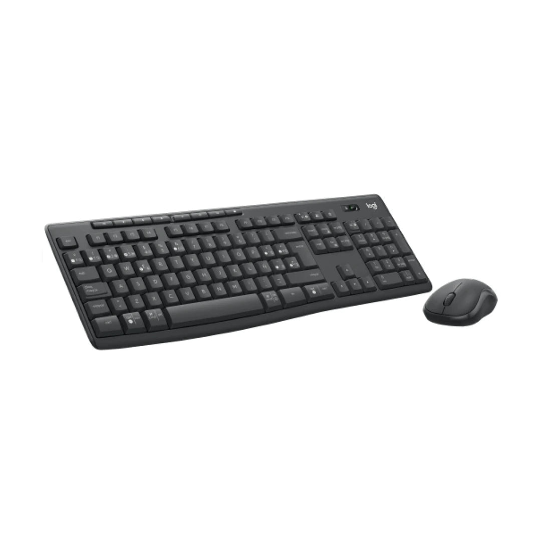 Teclado y mouse Logitech MK370 Combo for Business en vista angular, set inalámbrico ideal para escritorios corporativos