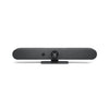 Logitech Rally Bar Mini 960-001336 en vista frontal, barra de videoconferencia 4K con cámara PTZ y micrófonos beamforming para salas de reuniones pequeñas y medianas