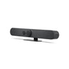 Logitech Rally Bar Mini 960-001336 en vista lateral con tapa de lente, barra de videoconferencia para salas pequeñas/medianas con privacidad y montaje sobre pantalla