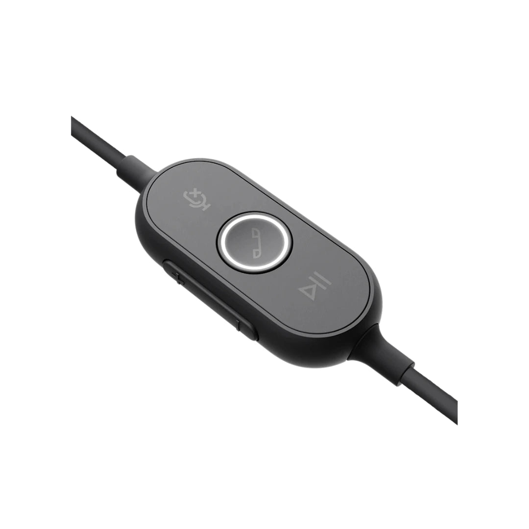 Controlador en línea de Logitech Zone Wired con botones de llamadas y silencio, acceso rápido para reuniones y soporte al cliente