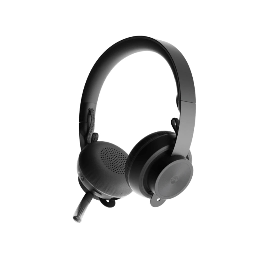 Vista posterior de Logitech Zone Wireless 981-000913 con diseño de diadema y controles integrados para gestionar música y llamadas en trabajo remoto