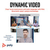Gráfico de Poly Studio R30 mostrando Poly DirectorAI con “speaker framing” para encuadre automático del orador y del grupo, mejorando la experiencia de videoconferencia en salas pequeñas.