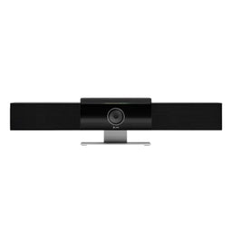 Poly Studio USB Video Bar vista frontal en fondo blanco, con cámara integrada para videoconferencias profesionales en salas de reunión y huddle rooms.