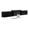 Vista trasera de la Poly Studio USB Video Bar con puertos de conexión y soporte de montaje, pensada para instalación limpia y videoconferencias profesionales en salas de reuniones.