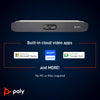 Creativa de Poly Studio X30 destacando apps nativas en la nube con certificaciones para Microsoft Teams, Zoom y Google Meet, videobar todo en uno para salas pequeñas sin necesidad de PC o Mac