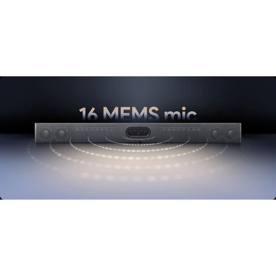 Vista frontal de Yealink Mirimbar A50 soundbar inteligente para salas de reuniones y videoconferencia